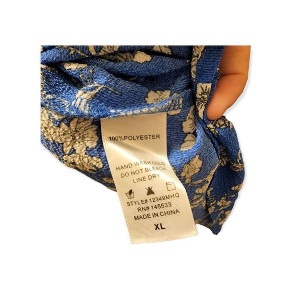 W5 Anthropologie Long Sleeve XL Ruffle Blue Floral Peasant Blouse - Picture 4 of 13